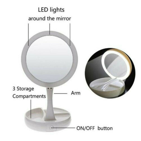 10x Double Side Makeup Mirror Magnifying Folding Beauty with Led Light Bathroom - Lets Party