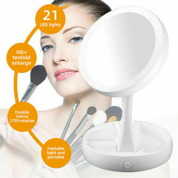 10x Double Side Makeup Mirror Magnifying Folding Beauty with Led Light Bathroom - Lets Party