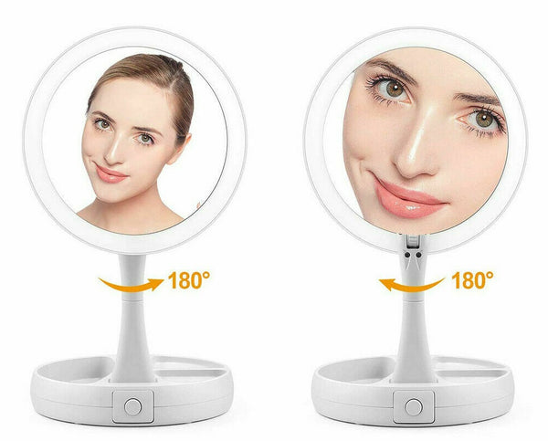 10x Double Side Makeup Mirror Magnifying Folding Beauty with Led Light Bathroom - Lets Party