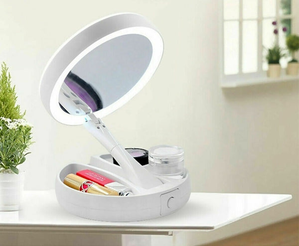 10x Double Side Makeup Mirror Magnifying Folding Beauty with Led Light Bathroom - Lets Party