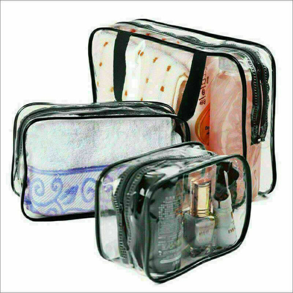 3Pcs Travel Cosmetic Bag PVC Makeup Toiletry Pouch Clear Storage Organizer - Lets Party