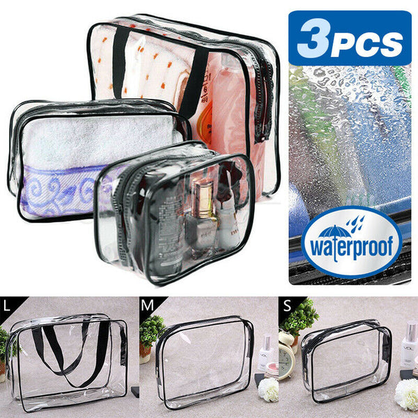 3Pcs Travel Cosmetic Bag PVC Makeup Toiletry Pouch Clear Storage Organizer - Lets Party