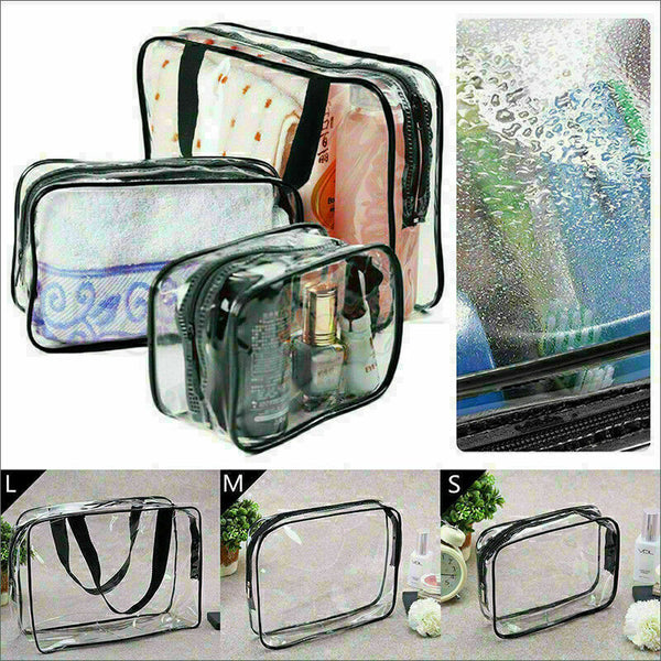 3Pcs Travel Cosmetic Bag PVC Makeup Toiletry Pouch Clear Storage Organizer - Lets Party