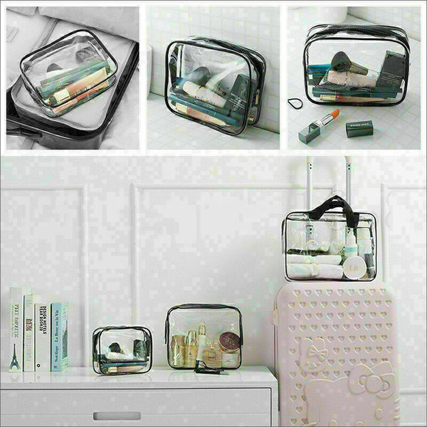 3Pcs Travel Cosmetic Bag PVC Makeup Toiletry Pouch Clear Storage Organizer - Lets Party