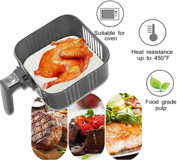 200pcs Steamer Liners Non-Stick Pad Air Fryer Mat Parchement Baking Paper Pan Au - Lets Party