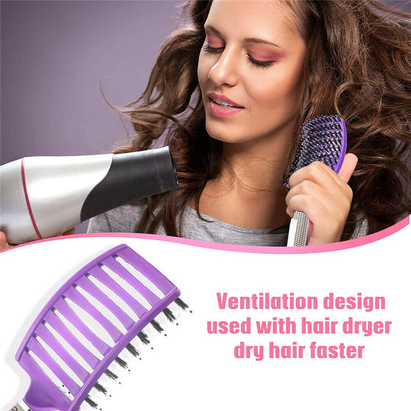 Women Men Detangling Nylon Boar Bristle Brush Hairbrush Head Scalp Massage Comb - Lets Party