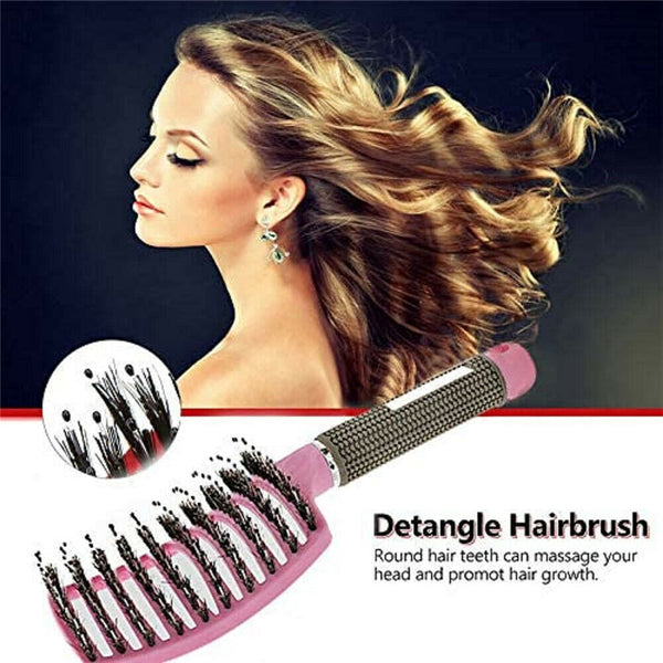 Women Men Detangling Nylon Boar Bristle Brush Hairbrush Head Scalp Massage Comb - Lets Party