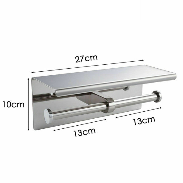 Paper Holder Double Roll Toilet 304 Stainless Steel Strong Hook Bathroom Kitchen - Lets Party