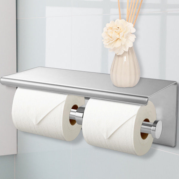 Paper Holder Double Roll Toilet 304 Stainless Steel Strong Hook Bathroom Kitchen - Lets Party