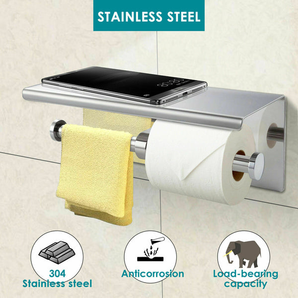 Paper Holder Double Roll Toilet 304 Stainless Steel Strong Hook Bathroom Kitchen - Lets Party