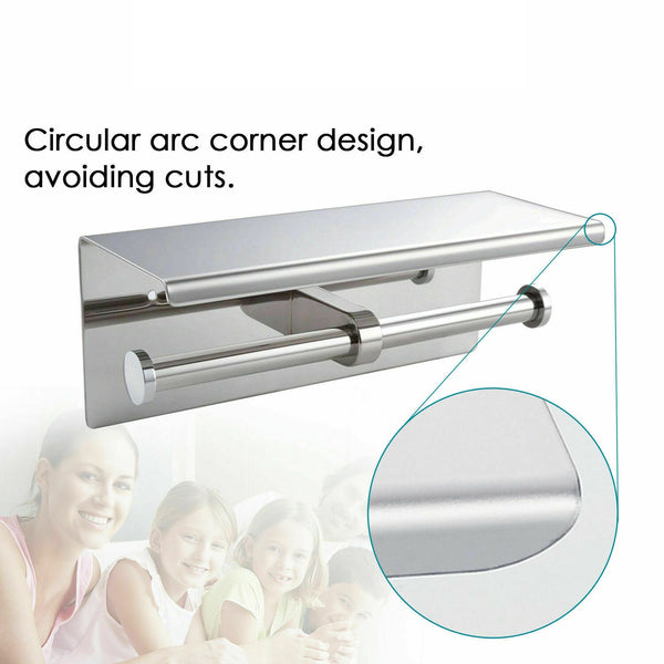 Paper Holder Double Roll Toilet 304 Stainless Steel Strong Hook Bathroom Kitchen - Lets Party