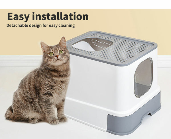 Cat Litter Box Fully Enclosed Toilet Trapping Sifting Odor Control Basin - Lets Party