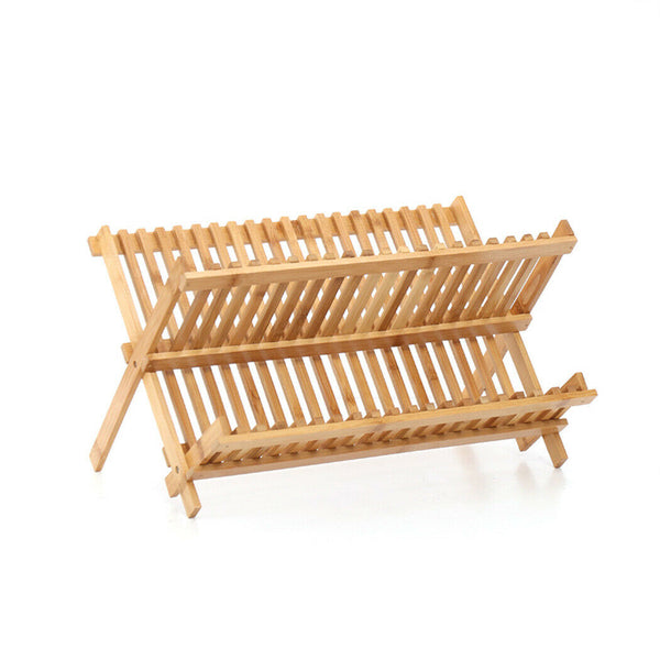 Dish Rack Bamboo Foldable Drainer Drying Dish Holder Plate Utensil Cultery Tray - Lets Party