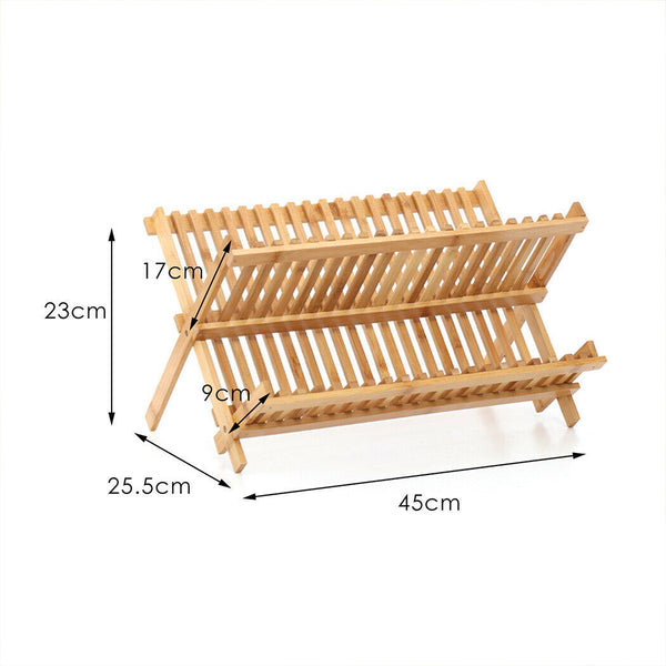 Dish Rack Bamboo Foldable Drainer Drying Dish Holder Plate Utensil Cultery Tray - Lets Party