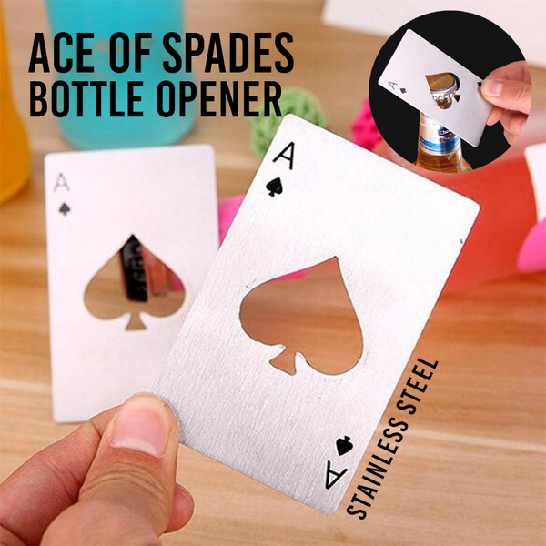 Stainless Steel Ace of Spades Bottle Opener Beer Keyring Polished Metal - Lets Party