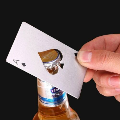 Stainless Steel Ace of Spades Bottle Opener Beer Keyring Polished Metal - Lets Party