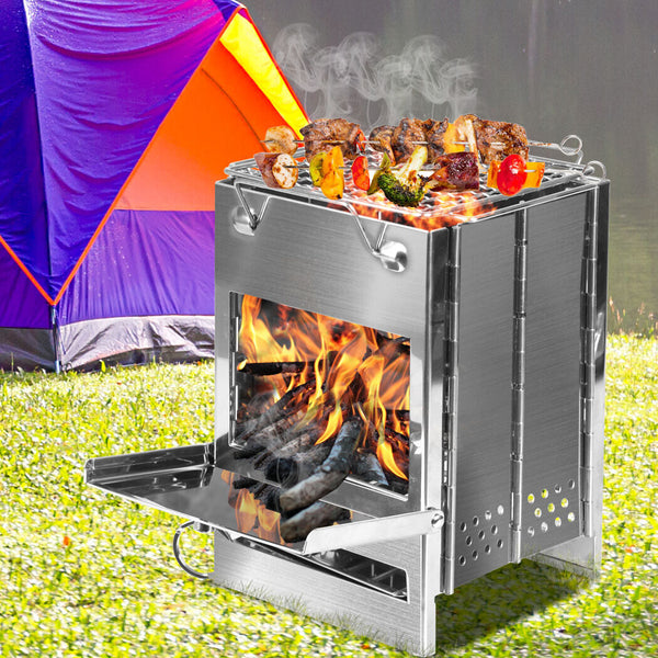 Camp Stove Camping Wood BBQ Grill Stainless Steel Portable Outdoor Small - Lets Party