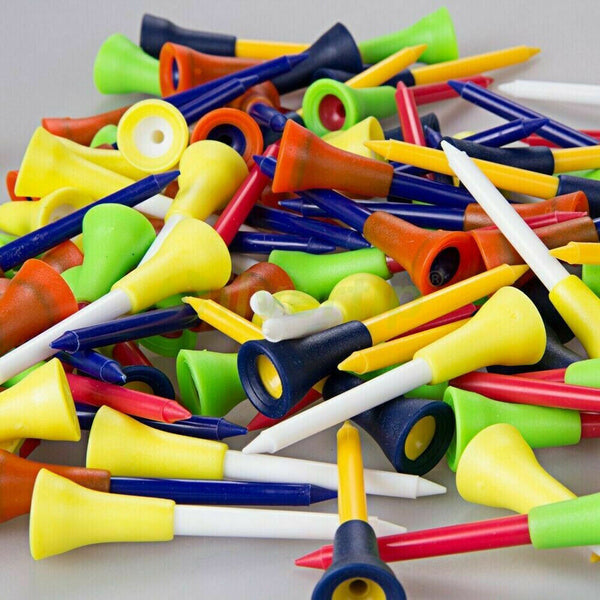 110Pcs Plastic & Rubber Cushion Top Golf Tees 83mm High Quality - Lets Party