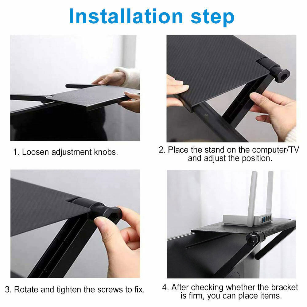 ABS Folding Monitor Top Shelf Adjustable Storage Rack for TV Screen Bl