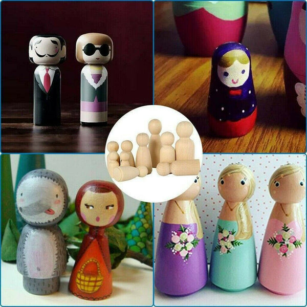 50Pcs Unfinished Wood Dolls Kids Toys Wooden Peg Little People Arts Craft Painte - Lets Party