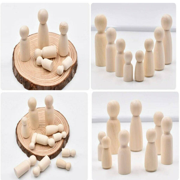 50Pcs Unfinished Wood Dolls Kids Toys Wooden Peg Little People Arts Craft Painte - Lets Party