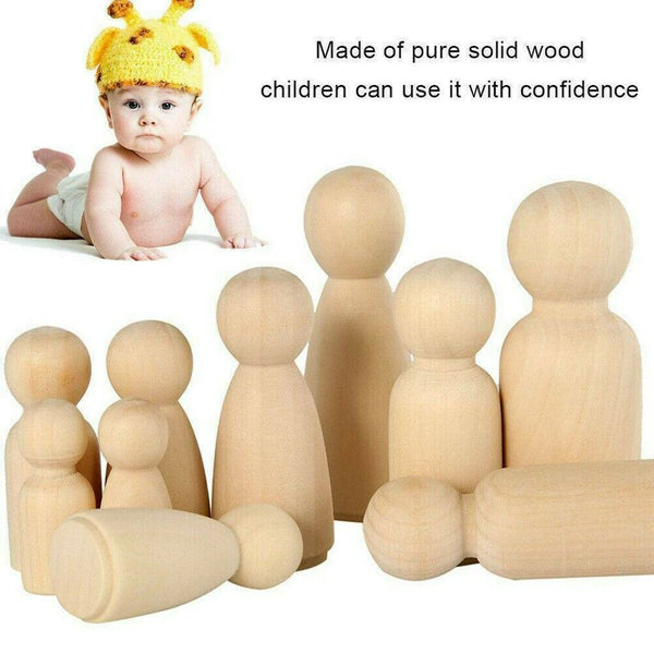 50Pcs Unfinished Wood Dolls Kids Toys Wooden Peg Little People Arts Craft Painte - Lets Party