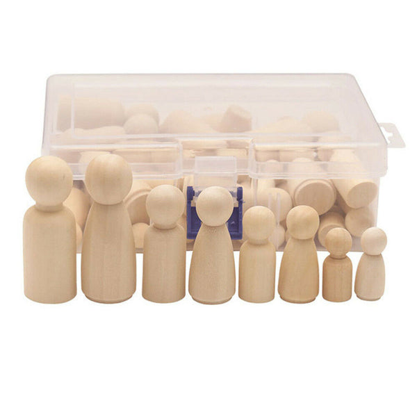 50Pcs Unfinished Wood Dolls Kids Toys Wooden Peg Little People Arts Craft Painte - Lets Party