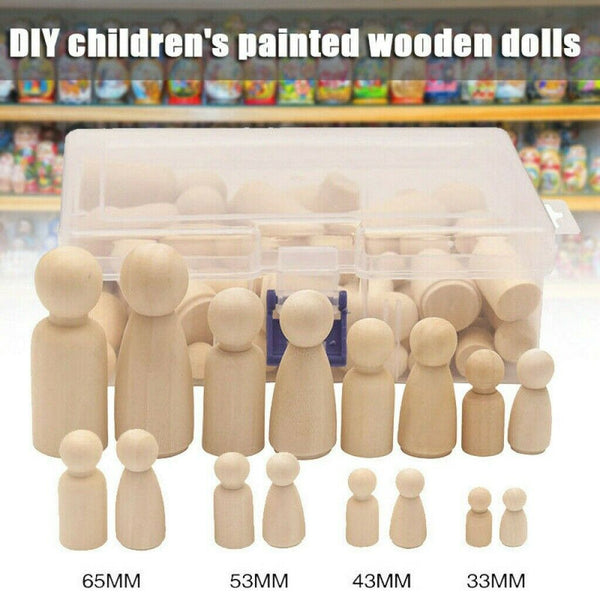 50Pcs Unfinished Wood Dolls Kids Toys Wooden Peg Little People Arts Craft Painte - Lets Party