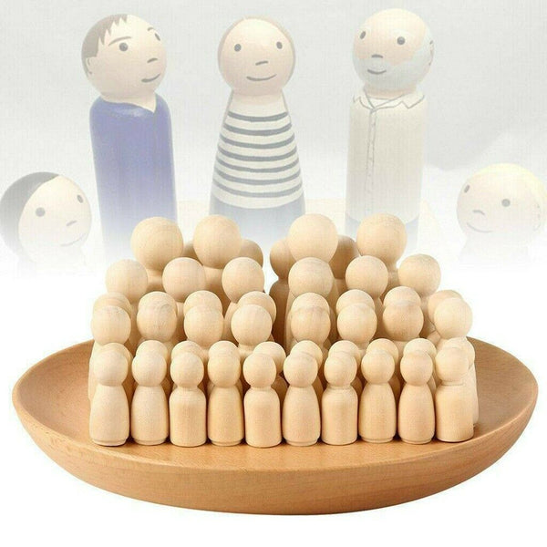 50Pcs Unfinished Wood Dolls Kids Toys Wooden Peg Little People Arts Craft Painte - Lets Party