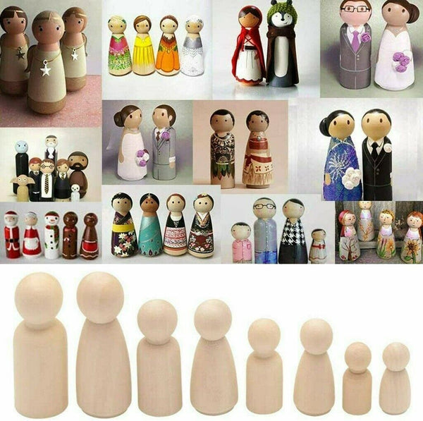 50Pcs Unfinished Wood Dolls Kids Toys Wooden Peg Little People Arts Craft Painte - Lets Party