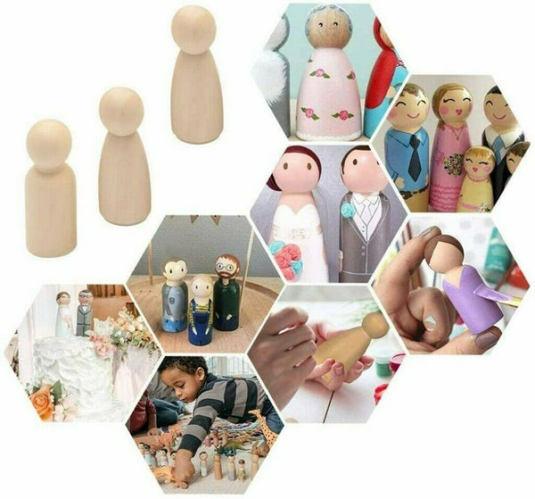 50Pcs Unfinished Wood Dolls Kids Toys Wooden Peg Little People Arts Craft Painte - Lets Party