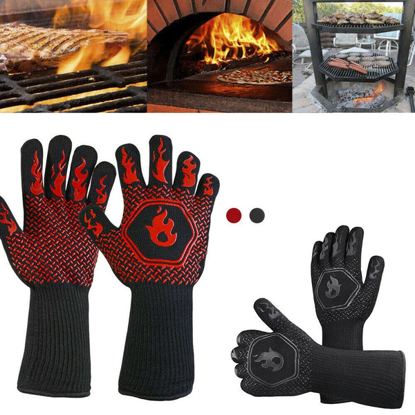 2x Heat Proof Resistant Oven BBQ Gloves 35cm Kitchen Cooking Silicone Mitt - Lets Party