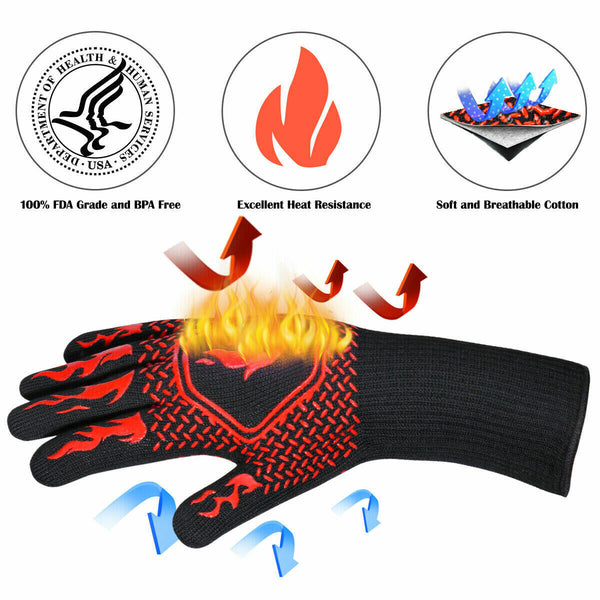 2x Heat Proof Resistant Oven BBQ Gloves 35cm Kitchen Cooking Silicone Mitt - Lets Party