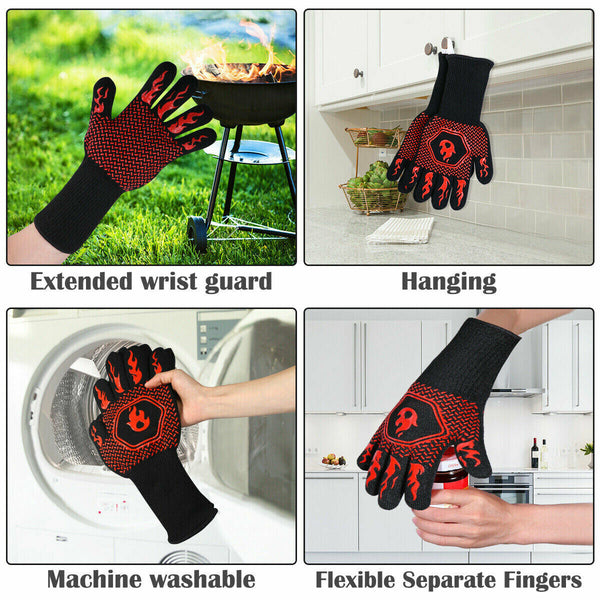 2x Heat Proof Resistant Oven BBQ Gloves 35cm Kitchen Cooking Silicone Mitt - Lets Party