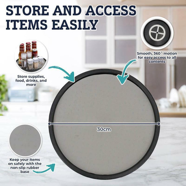 Non-Slip Kitchen & Pantry Turntable 30cm Black with Grey Lining - Lets Party