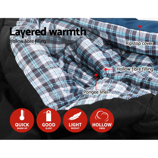 Sleeping Bag Bags Double Camping Hiking -10°C Tent Winter Thermal - Lets Party