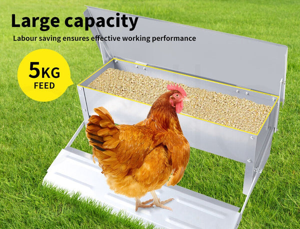 Automatic Chicken Feeder Auto Coop Chick Poultry Treadle Self Opening - Lets Party