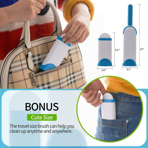 3in1 Furs Lint Remover Brush Brusher Pet Hair Self-Cleaning Base & Travel Size - Lets Party