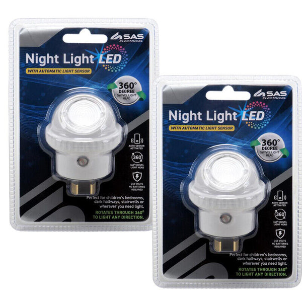 2x LED Night Light Plug In Auto Sensor 360 Degree Swivel Head Value Set - Lets Party