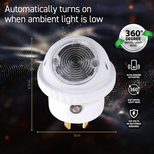 2x LED Night Light Plug In Auto Sensor 360 Degree Swivel Head Value Set - Lets Party