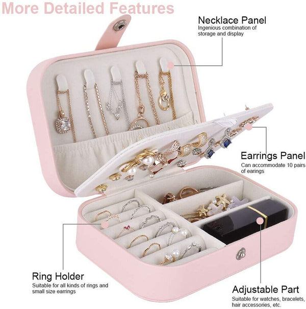 Lady Portable Jewellery Box Travel Ornaments Ring Storage Organizer Makeup Case - Lets Party