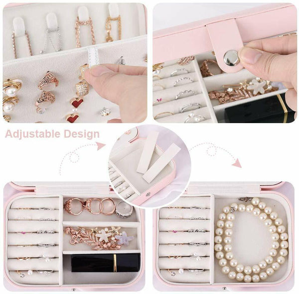 Lady Portable Jewellery Box Travel Ornaments Ring Storage Organizer Makeup Case - Lets Party