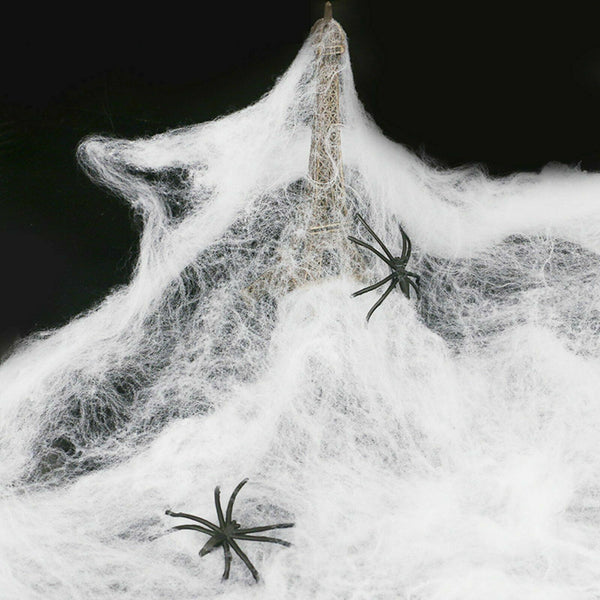 Stretchable Spider Web + 2 Spiders Scary Spooky Halloween Party Ghost Decoration - Lets Party