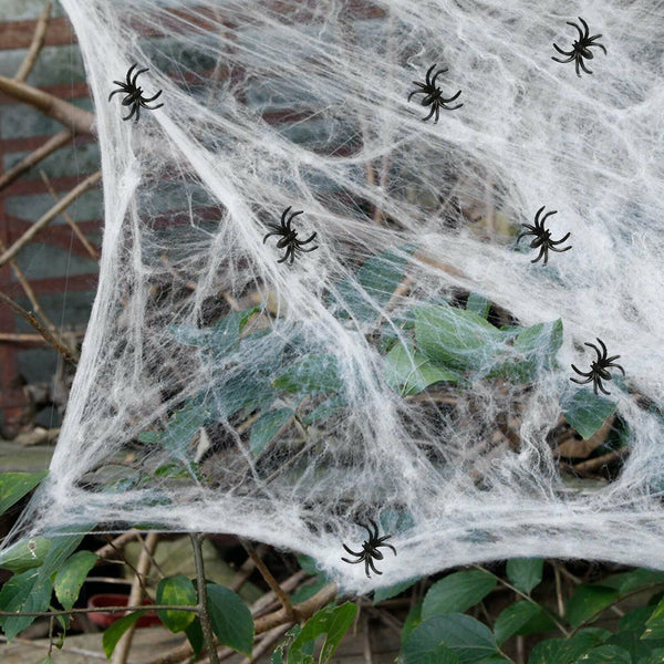 Stretchable Spider Web + 2 Spiders Scary Spooky Halloween Party Ghost Decoration - Lets Party
