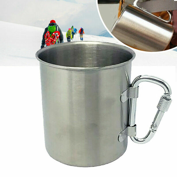 220ML Single Wall Heavy-Duty Stainless Steel Cup w/ Locking Carabiner - Lets Party