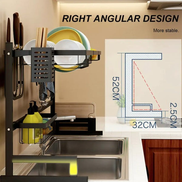 85cm Dish Drying Rack Kitchen Drainer Storage Holder Over Sink Bowl Organiser - Lets Party