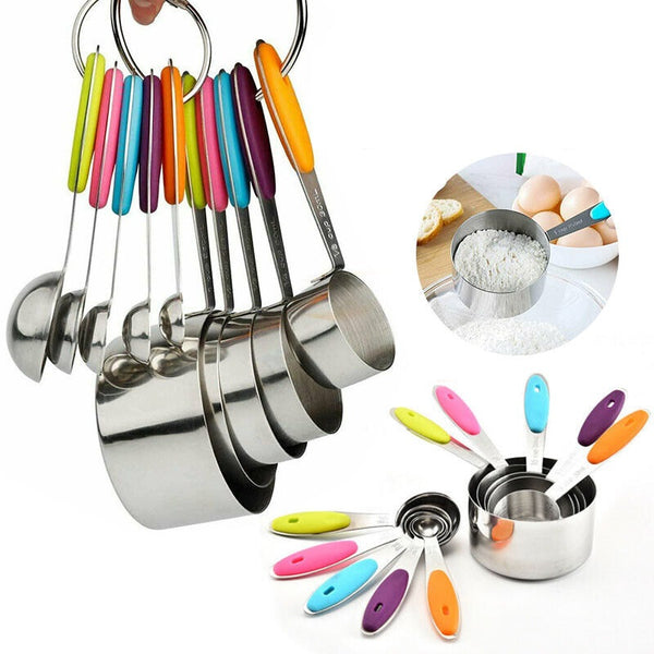 measuring spoons cups 10PCS stainless steel baking teaspoon kitchen gadget kit - Lets Party