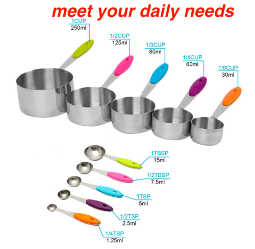 measuring spoons cups 10PCS stainless steel baking teaspoon kitchen gadget kit - Lets Party