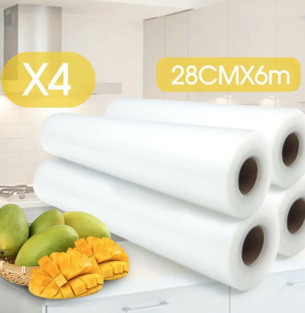 4x Vacuum Food Sealer Roll Bags 6m x 28cm Saver Seal Storage Heat Commercial - Lets Party