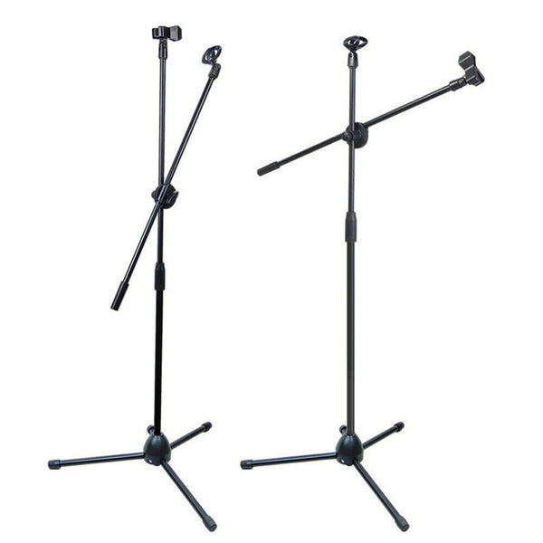 Foldable Microphone Stand Adjustable Mic Holder Tripod Two Clip Boom Fast Post - Lets Party